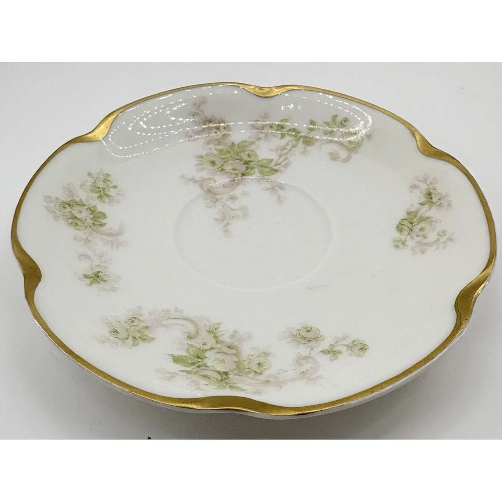Set of 4 Vintage Haviland & Co Limoges Schleiger Gold‎ Trim Floral Saucers 5.25